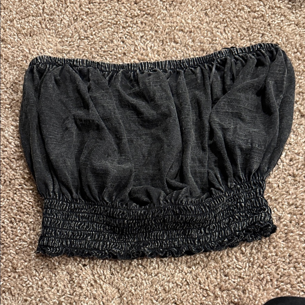 Urban Outfitters Black Strapless Smocked Crop Top